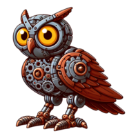 AI generated mechanical owl, cartoon style, transparent background png