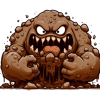 AI generated mud monster cartoon eating stone illustration png