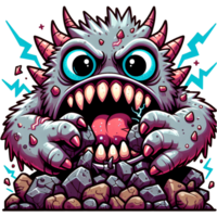 AI generated electric monster cartoon eating stone illustration png