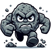 AI generated Angry Rock or Stone Monster Running Front View, Cartoon Style Transparent Background png