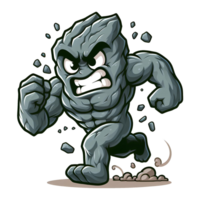 AI generated Angry Rock or Stone Monster Running Front View, Cartoon Style Transparent Background png