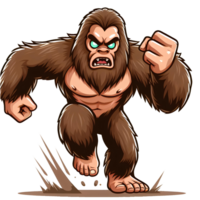 ai généré en colère bigfoot fonctionnement de face voir, dessin animé style transparent Contexte png