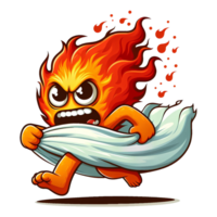 AI generated Angry Fire Monster Running Front View, Cartoon Style Transparent Background png