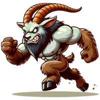 AI generated Angry Goat Monster Running Front View, Cartoon Style Transparent Background png