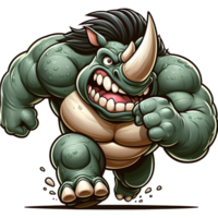 AI generated Angry Rhino Monster Running Front View, Cartoon Style Transparent Background png