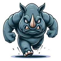 ai généré en colère rhinocéros monstre fonctionnement de face voir, dessin animé style transparent Contexte png