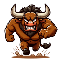 AI generated Angry Bull Monster Running Front View, Cartoon Style Transparent Background png