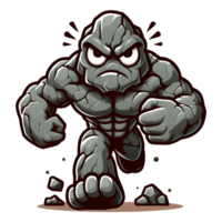 AI generated Angry Rock or Stone Monster Running Front View, Cartoon Style Transparent Background png