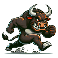 AI generated Angry Bull Monster Running Front View, Cartoon Style Transparent Background png