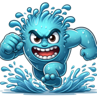 ai generiert wütend Wasser Monster- Laufen Vorderseite Sicht, Karikatur Stil transparent Hintergrund png