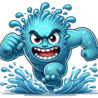 ai généré en colère l'eau monstre fonctionnement de face voir, dessin animé style transparent Contexte png