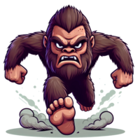 AI generated Angry Bigfoot Running Front View, Cartoon Style Transparent Background png