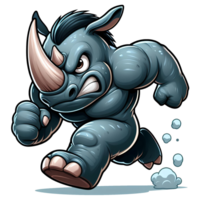 ai gerado Bravo rinoceronte monstro corrida frente visualizar, desenho animado estilo transparente fundo png