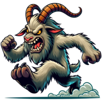 AI generated Angry Goat Monster Running Front View, Cartoon Style Transparent Background png