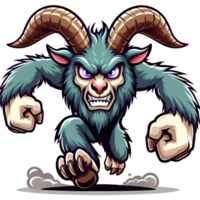 AI generated Angry Goat Monster Running Front View, Cartoon Style Transparent Background png