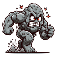 AI generated Angry Rock or Stone Monster Running Front View, Cartoon Style Transparent Background png