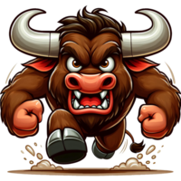 AI generated Angry Bull Monster Running Front View, Cartoon Style Transparent Background png