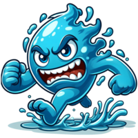 ai gegenereerd boos water monster rennen voorkant visie, tekenfilm stijl transparant achtergrond png