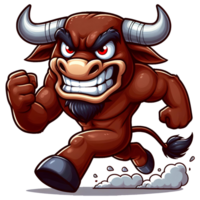 AI generated Angry Bull Monster Running Front View, Cartoon Style Transparent Background png