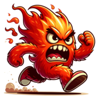 AI generated Angry Fire Monster Running Front View, Cartoon Style Transparent Background png