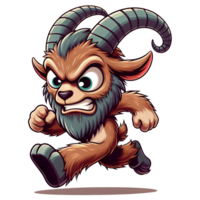 AI generated Angry Goat Monster Running Front View, Cartoon Style Transparent Background png