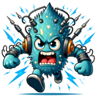 AI generated Angry Electric Monster Running Front View, Transparent Background png