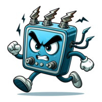 AI generated Angry Electric Monster Running Front View, Transparent Background png