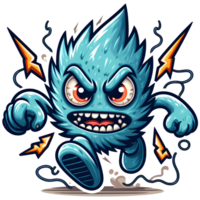 AI generated Angry Electric Monster Running Front View, Transparent Background png