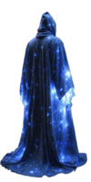 AI generated Full length portrait of blue witcher and fantasy cloak. Standing pose with glowing in the dark costume, isolated on transparent background. png