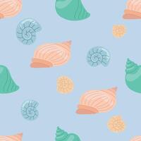 Cute vector pattern in nautical style. Background with cartoon seashells.