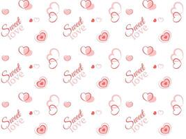 Seamless Valentines Day pattern with red hearts and text sweet love on white background vector