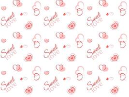 Seamless Valentines Day pattern with red hearts and text sweet love on white background vector