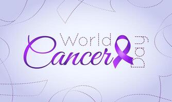 World Cancer Day concept. Realistic purple Ribbon on light lavender background. February 4 th is Cancer Awareness Day. Vector illustration for social media, greetings card, poster design