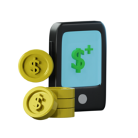 3D Smart Phone With Stacked Coins png