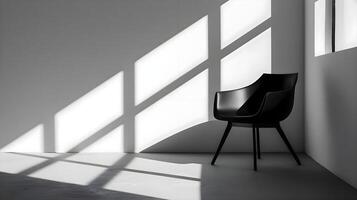 AI generated a black chair sitting in a room next to a window photo