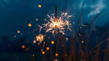 AI generated a sparkler that is sitting in the grass photo