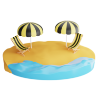 Beach clipart flat design icon isolated on transparent background, 3D render Summer and beach concept png