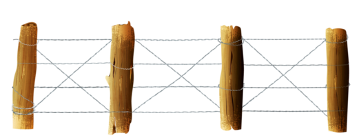 Isolated log fence.Transparent fence with wire png