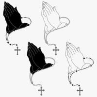 Vector design of praying hands with christian rosary, symbol of catholic religion