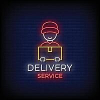 Neon Sign delivery service with brick wall background vector