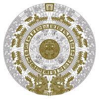 Vector design of Aztec calendar, monolithic disk of the ancient Mexica, sun stone of the Aztec civilization