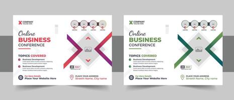 Horizontal business conference flyer template or online webinar and technology conference banner layout, live webinar event invitation banner design template, meeting or training promotion poster vector