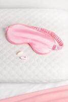 Silk sleep mask, earplugs, orthopedic pillow. All conditions for good deep sleep. photo