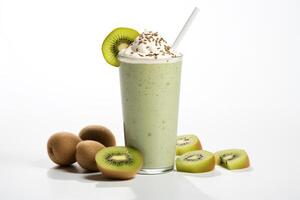 AI generated Kiwi milkshake isolated on white background photo