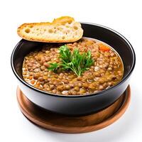 AI generated lentil soup closeup photo