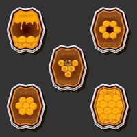 Illustration on theme for label of sugary flowing down honey in honeycomb with bee vector