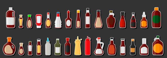 Illustration on theme kit varied glass bottles filled liquid sauce barbecue vector