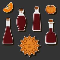 Illustration on theme big set different types liquid oil, bottle various size vector