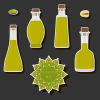 Illustration on theme big set different types liquid oil, bottle various size vector