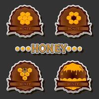 Illustration on theme for label of sugary flowing down honey in honeycomb with bee vector